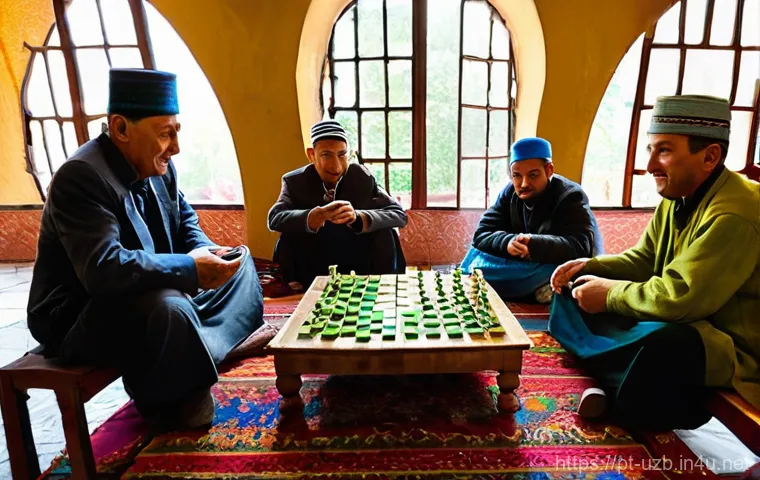 우즈베키스탄 전통 차 문화 - **Uzbek Tea Ceremony in a Traditional Home:**
    "A serene and inviting scene of a traditional Uzbe...