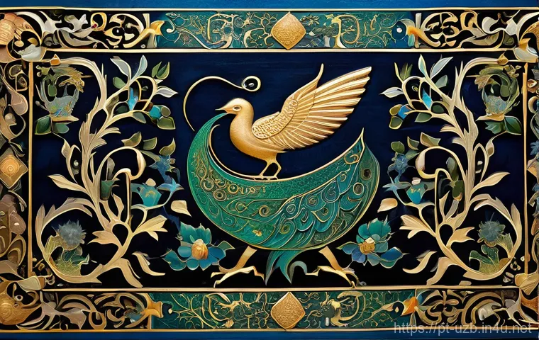 우즈베키스탄 전통 그림 및 예술 작품 - **Prompt 2: Suzani Tapestry of Prosperity**
    "A close-up, high-resolution image of a large, authe...