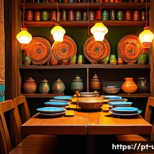 Home 31 타슈켄트의 세계적 레스토랑 - A vibrant and cozy Uzbek restaurant interior in Tashkent, featuring colorful traditional textiles ha...