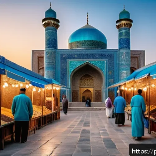 Home 17 우즈베키스탄의 종교적 다양성 - A vibrant street scene in historic Samarkand at sunset, showcasing the architectural beauty of the B...